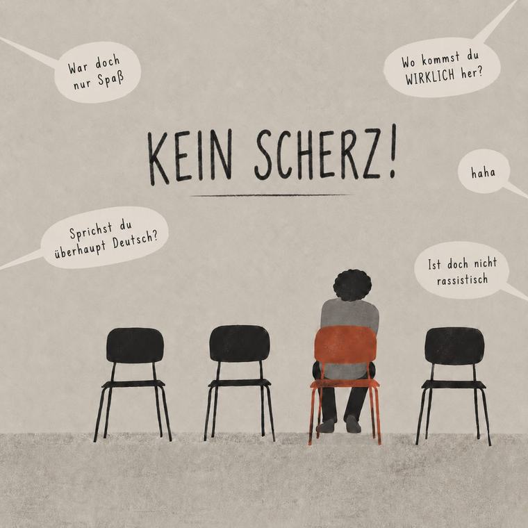 Motiv der Kampagne „KEIN SCHERZ!“ gegen rassistische und sexistische Sprache