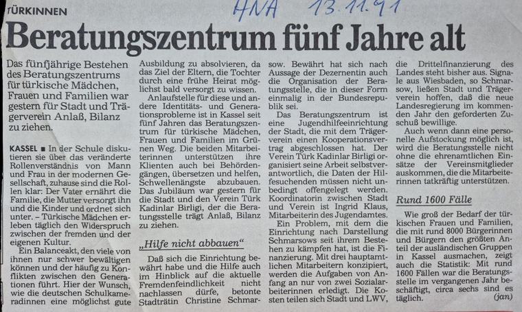 HNA 1991: Beratungszentrum fünf Jahre alt